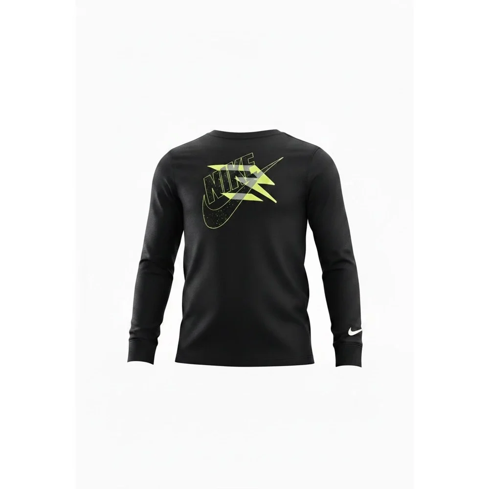 Nike 3 Brand Boys XL Black Long Sleeve Graphic Tee Lightning Bolt Neon Yellow